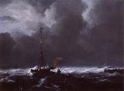 Jacob van Ruisdael, View of het lj on a stormy Day